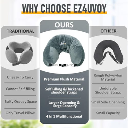 Travel Neck Pillow Stuffable with Clothes, Stuffable Travel Pillow - color: Grayish Green
