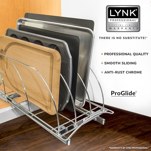 LYNK PROFESSIONAL® Pull Out Cookie Sheet Organizer for Cabinet – Baking Sheet Organizer – Sheet Pan Organizer - Lifetime Ltd. Warranty – 10” x 21” Deep Inside Cabinet, Chrome - size: 10w x 21d x 9.6h -inch