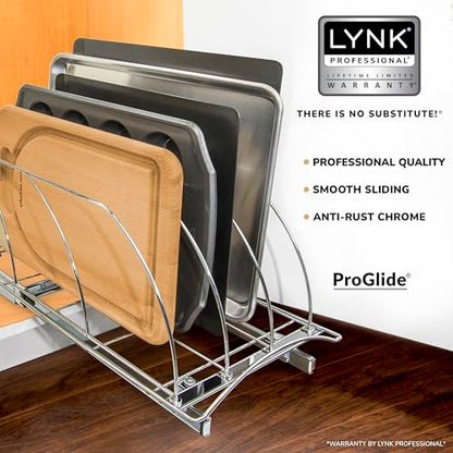 LYNK PROFESSIONAL® Pull Out Cookie Sheet Organizer for Cabinet – Baking Sheet Organizer – Sheet Pan Organizer - Lifetime Ltd. Warranty – 10” x 21” Deep Inside Cabinet, Chrome - size: 10w x 21d x 9.6h -inch