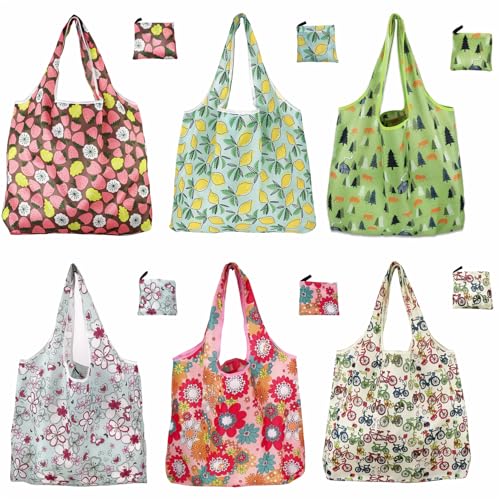 Foldable Reusable Shopping Bags,6 Pack Heavy Duty Tote for Grocery - color: 6pcs-stylee