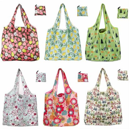 Foldable Reusable Shopping Bags,6 Pack Heavy Duty Tote for Grocery - color: 6pcs-stylee