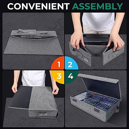Cassette Tape Storage Box Pack of 3, Durable Cassette Tape Holder 16.34 x 9.25 x 3.54 Inch with Lids and Index Labels to Store 144 Cassette Cases - Gray - size: TAPE-3 Pack