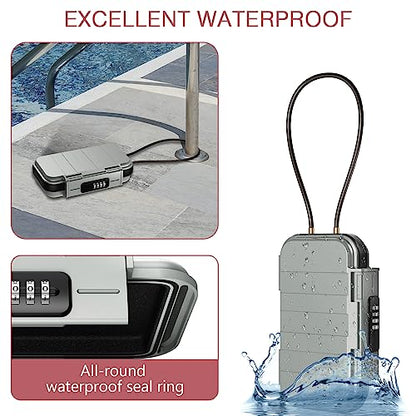 LOFICOPER Portable Safe Box, 4 Digit Combination Security Case, Waterproof Travel Lock Box, Small Beach Safe with Removable Chain, for Sports, Travel, Home, Office, Grey - color: Grey