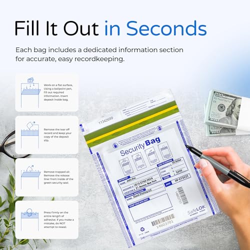 Opaque Bank Deposit Bags | Tamper-Evident Cash Deposit Bag for Cash & Valuables | Tear-Off Receipt | Heavy-Duty 9" x 12" | 100 pcs | ABC Check Printing - style: Opaque