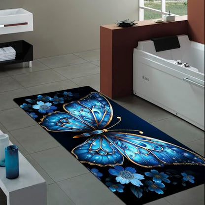Bathroom Anti-Slip Bath Mat Blue Butterfly Art Mat 71x24 inches - color: Butterfly, size: 2' x 5'11" (Rectangular)
