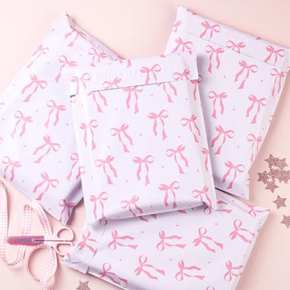 RUSPEPA 100 Pcs Pink Bow Poly Mailer, Coquette Bowknot Waterproof Shipping Mailers, Heavy Duty Self Adhesive Shipping Bags for Large Mailing Envelopes Bulk Tear Resistant Packaging, 10 x 13 Inches - color: Pink Bow, size: 10 x 13 Inches