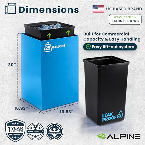 Alpine Commercial Indoor Recycle Bin - 29 Gallon Blue Recycle Bin Recycle Trash Can Office Recycling Bins, Metal Recycling Container with Stickers & 3 Optional Lids (lid Sold Separately) - color: Blue Can