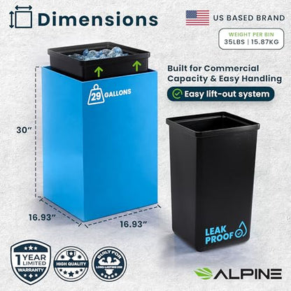 Alpine Commercial Indoor Recycle Bin - 29 Gallon Blue Recycle Bin Recycle Trash Can Office Recycling Bins, Metal Recycling Container with Stickers & 3 Optional Lids (lid Sold Separately) - color: Blue Can