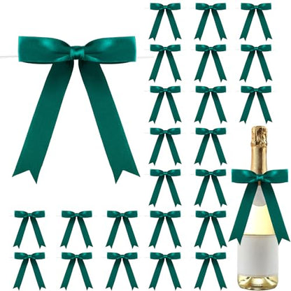 Riceshoot 24 Pcs Christmas Green Satin Ribbon Bows Twist Tie 5x7'' for Gift - color: Green
