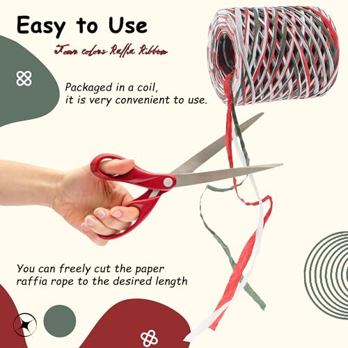492 Feet Raffia Paper Ribbon, Red White Green - color: 3 color-red white green