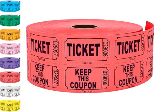 Tacticai 1000 Raffle Tickets, 50/50 Double Roll, Red - color: A - Double Roll - 1,000 Tickets - Keep - Red
