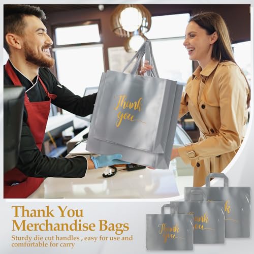 Teling 200 Pcs Thank You Shopping Bags with Handle,Silver Gray - color: Silver Gray
