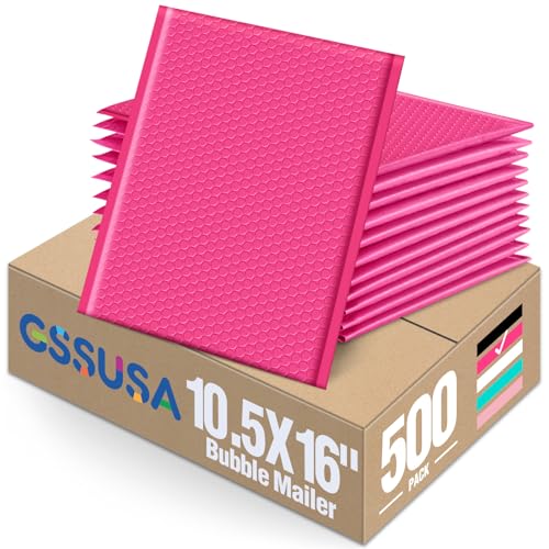 GSSUSA Pink Bubble Mailers 10.5x16" 500 Pack Padded Envelopes Self Seal - color: Pink, size: 10.5X16 500pc