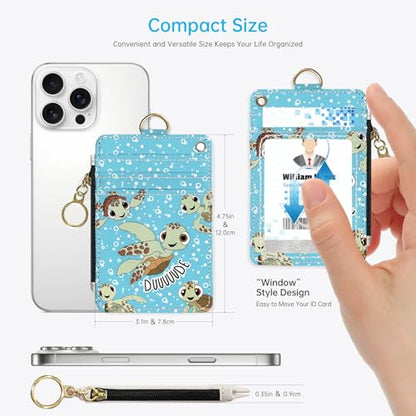 2-in-1 ID Badge Holder & Lanyard Wallet，Cute Zippered Pouch Sea Turtle - color: Sea Turtle