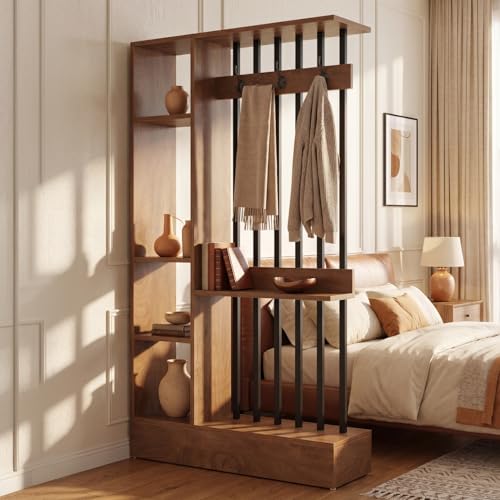 Tribesigns Wall Room Divider with Shelves, 71" Freestanding Room Divider - color: Brown