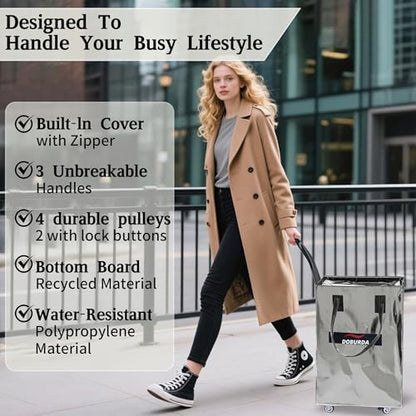 Reusable Grocery Bag On Wheels,Rolling Tote, Shopping Trolley, Rolling Duffle bag,Collapsible Grocery Bag Tote - color: Silver