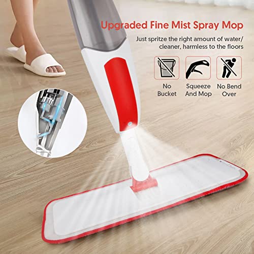 Microfiber Spray Mop for Laminate Floor Cleaning with 3pcs Washable Pads - color: Red