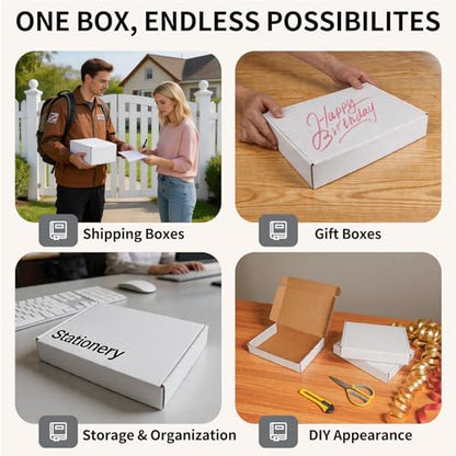 Fishat 11" x 8" x 2" White Corrugated Cardboard Shipping Boxes Set of 5 - size: 11" x 8" x 2"