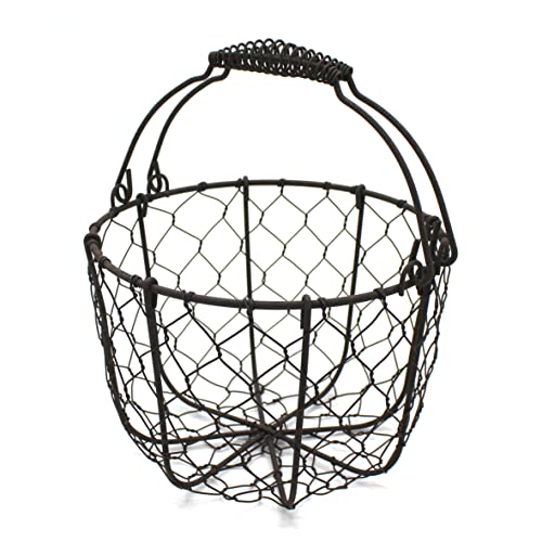 CVHOMEDECO. Round Chicken Wire Egg Basket Fruit Basket with Swing Handles Primitives Vintage Gathering Basket. Rusty - color: Round With Swing Handles