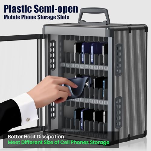 36 Slots Cell Phone Locker for Classroom with Key, Portable Mobile Phone Storage Box with Handle & Charging Hole, Phone Lock Box Wall Mounted for School (Black, 36 Slots) - size: 36 Slots