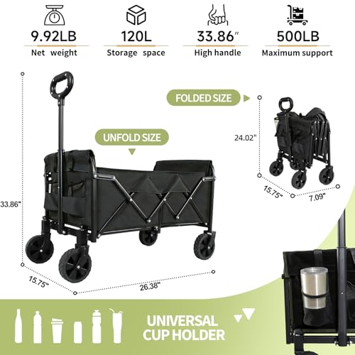 Foldable Wagon Cart, Utility Wagon with All Terrain Wheels