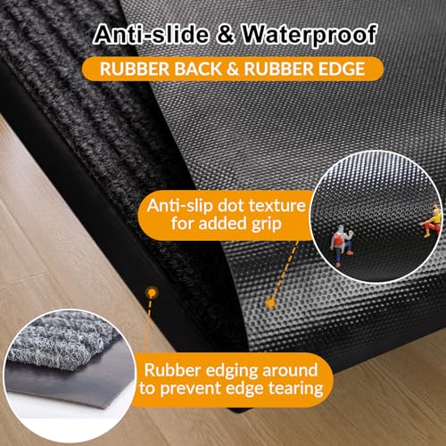 3x5 FT Non-Slip Dirt Trapping Door Mat with Rubber Backing(Jet Black) - color: Jet Black, size: 3' x 5' (Rectangular)