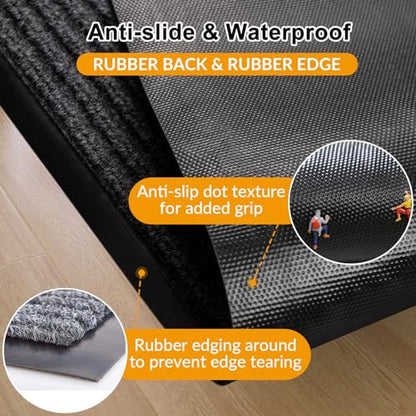 3x5 FT Non-Slip Dirt Trapping Door Mat with Rubber Backing(Jet Black) - color: Jet Black, size: 3' x 5' (Rectangular)