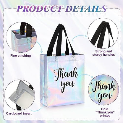 Fumete 50 Pcs Iridescent Glossy Thank You Gift Bag with Handles - color: Iridescent