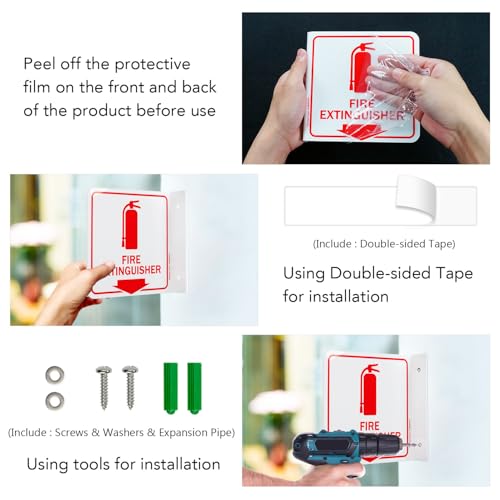 Faittoo Fire Extinguisher Sign, 2 Pack Fire Extinguisher with Down Arrow - 6 x 6 Inches Acrylic Plastic, 2 Pre-Drilled Holes, Includes Matching Screws, Easy To Mount, Use for Home Office/Business