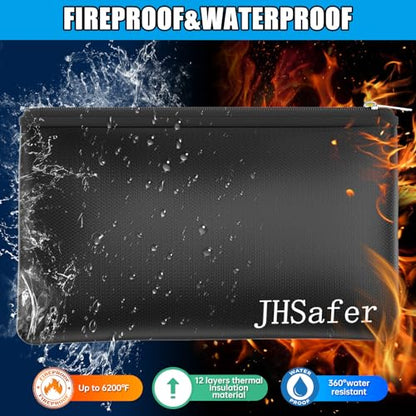 6400℉ Fireproof Money Bags with Zipper,Cash Safe Pouch,11''x6.3'' - color: Black