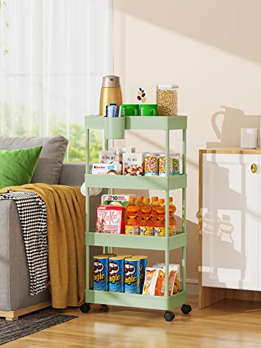 LEHOM Slim Rolling Storage Cart - 4 Tiers Bathroom Organizer Utility Cart - color: Light Bean Green