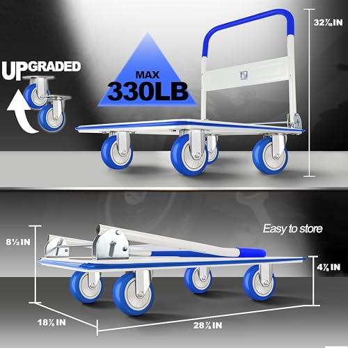 Wellmax Push Cart Dolly, Foldable Moving Platform Flat Cart, 330 lb, Blue - color: Blue, size: 330 Lbs
