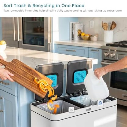 Home Zone Living 16 Gallon Kitchen Trash Can with Dual Compartments - color: White, size: 16 Gallon