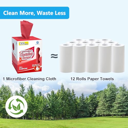 GLIMGLINT Microfiber Cleaning Cloth 100 Pack, Reusable Paper Towels 11 x 9 - color: Red