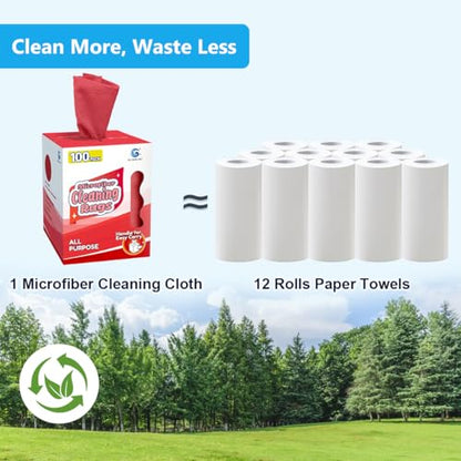 GLIMGLINT Microfiber Cleaning Cloth 100 Pack, Reusable Paper Towels 11 x 9 - color: Red