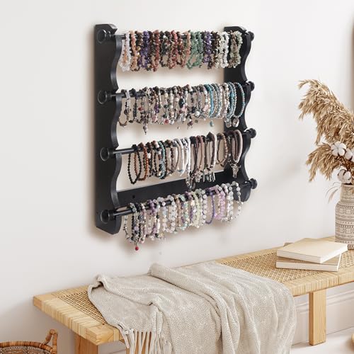 4-Tier Wooden Bracelet Holder Wall-Mounted – Black Jewelry Display Stand - style: Wall-Mounted–Black