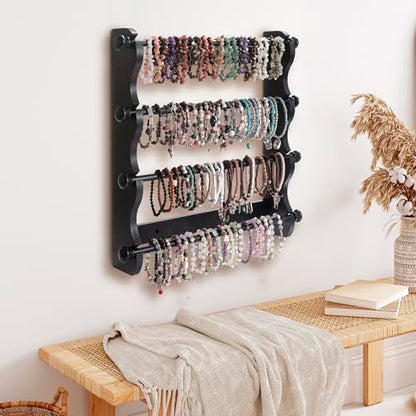 4-Tier Wooden Bracelet Holder Wall-Mounted – Black Jewelry Display Stand - style: Wall-Mounted–Black