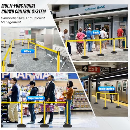 STARSIGNS 12 Pack Crowd Control Barriers - Weighted Base Stanchions with 10 Feet Retractable Belts Yellow Stanchion Posts Set for Retail, Banks, Public Spaces - color: Yellow- 12 Packs