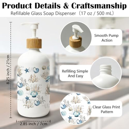 Retro Beach Ocean Glass Soap Dispenser with Pump - color: Seashell 03