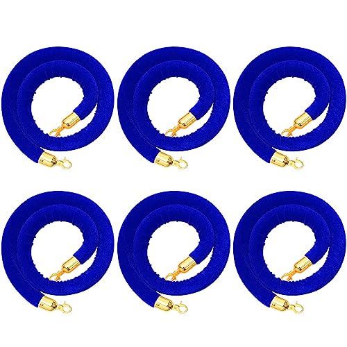 Fumete 6 Pcs Velvet Rope 4 Feet with Gold Hook Crowd Control, Navy Blue - color: Navy Blue