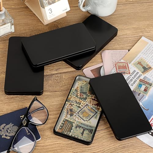 Hipiwe Metal Rectangular Cash Box with Lid - 4 Packs Currency Money Holder - color: Black