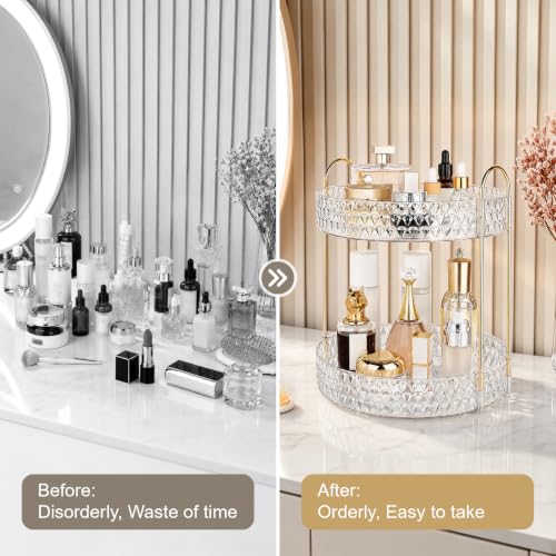 Large Capacity Rotating Makeup Organizer Perfume Stand Holder, 2 Tier Clear - color: Clear, size: 2 Tier (Standard)