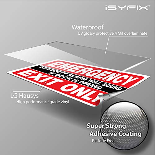 iSYFIX Emergency Exit Only Stickers, Design 2, 10x7 in, 2 Pack, Red & Black - color: Red & Black