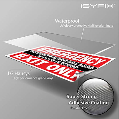 iSYFIX Emergency Exit Only Stickers, Design 2, 10x7 in, 2 Pack, Red & Black - color: Red & Black