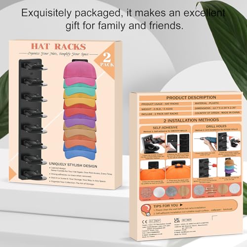 Eiito Hat Organizer for Baseball Caps, 2 Pack - color: Black