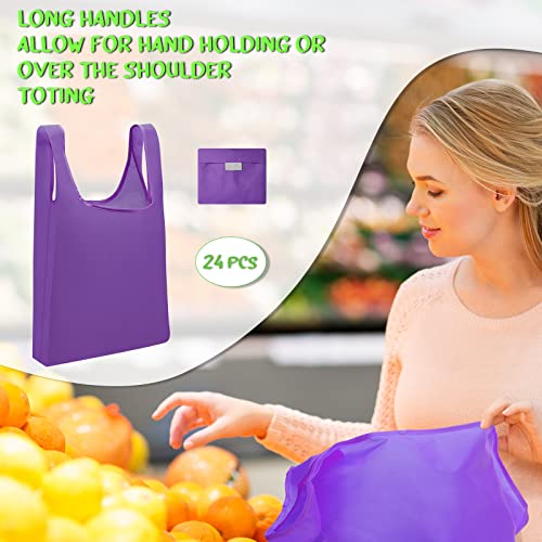 Eccliy 24 Pcs Reusable Grocery Bags Shopping Bags Foldable, Solid Style - style: Solid Style
