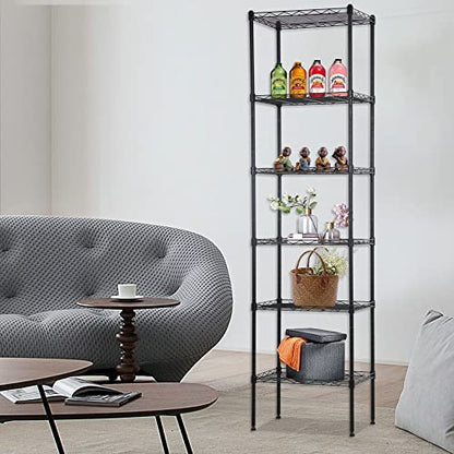 FDW | 6-Tier Wire Shelf | 17" x 12" x 64" | Black - color: Black, size: 17×12×64