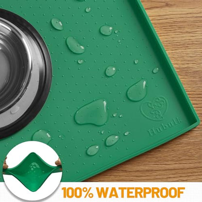 Hubulk Dog Feeding Mat,100% Waterproof Food Grade Silicone Pet Food and Water Bowl Placemat,Dishwasher, High Raised Edge to Prevent Spills,Nonslip Tray to Stop Messes on Floor(19"x12"x0.5",Hunter - color: Hunter green, size: 19"l X 12"w