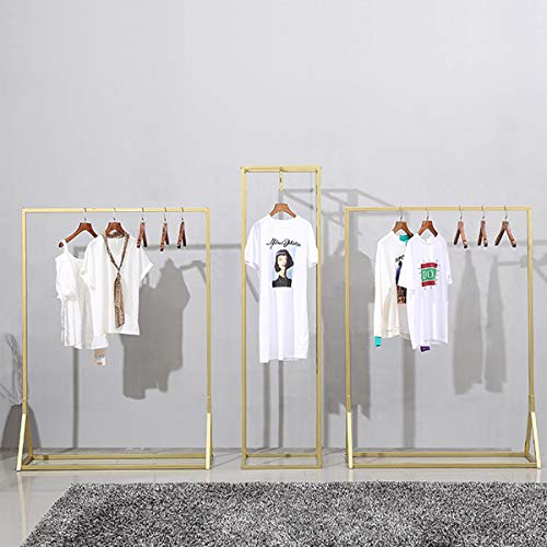 Clothes Retail Heavy Duty Metal Garment Racks,Clothing Store Hanger Storage Shelves,Floor-Standing Display Rack (Gold Square Tube, 75" H) - size: 75" H