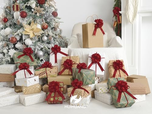 HUIHUANG Red Christmas Pull Bows for Gift Wrapping 4"x8" Red Christmas Bows - color: Red, size: 1 Pack (12 bows, 4 in x 8 in)
